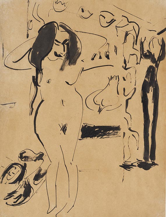 Ernst Ludwig Kirchner - Mädchenakt (Stehender Akt vorm Vorhang)