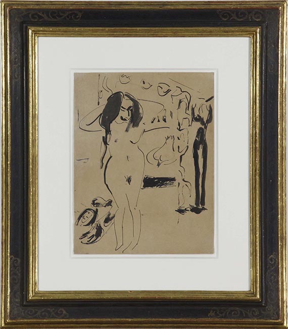 Ernst Ludwig Kirchner - Mädchenakt (Stehender Akt vorm Vorhang) - Image du cadre