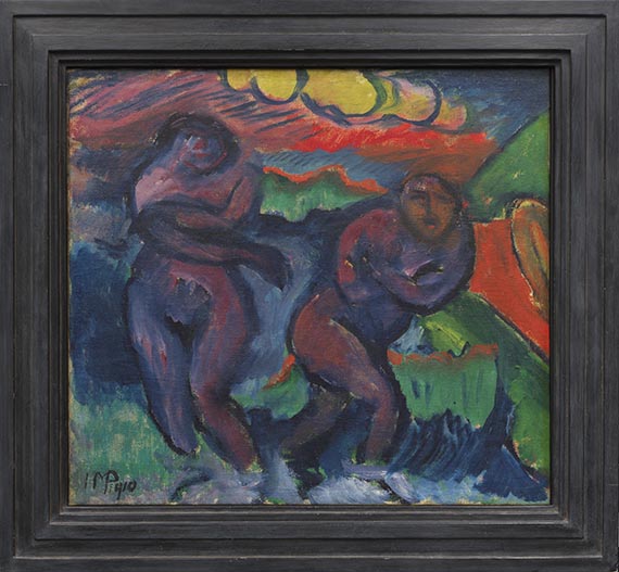 Hermann Max Pechstein - Zwei Badende Frauen / Stillleben mit Gloxinie, Früchten und Bildnis Lotte - Image du cadre
