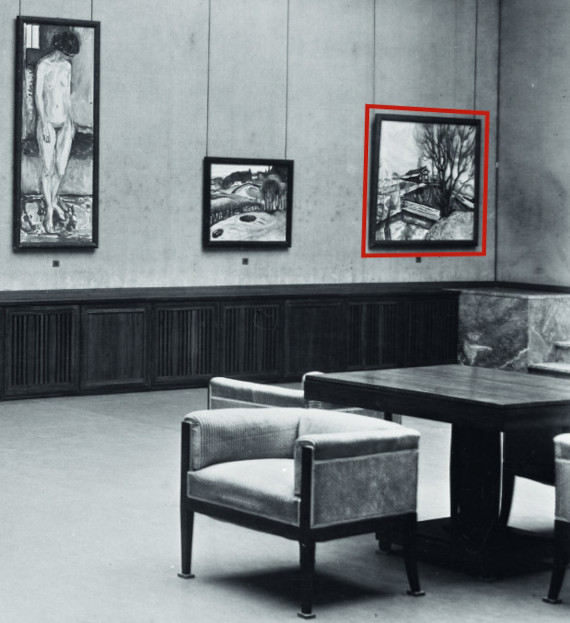 Illustration  for: Exhibition view: Edvard Munch - Paul Gauguin, Kunsthaus Zürich, Zurich 1932, with the present painting "Das rote Haus“.