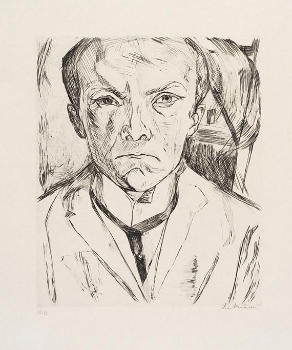 Max Beckmann - Selbstbildnis von vorn, im Hintergrund Hausgiebel