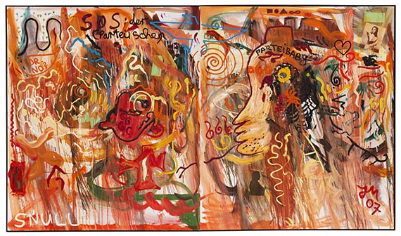 Jonathan Meese - Politikkätzchen "Pfötchen hoch" (zweiteilig) - Image du cadre