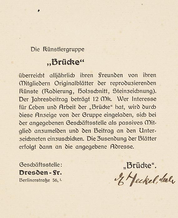 Erich Heckel - Mitgliederwerbung der Künstlergruppe "Brücke" (4 Bll.) - Autre image