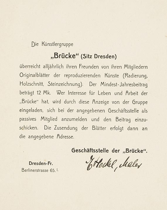 Erich Heckel - Mitgliederwerbung der Künstlergruppe "Brücke" (4 Bll.) - Autre image