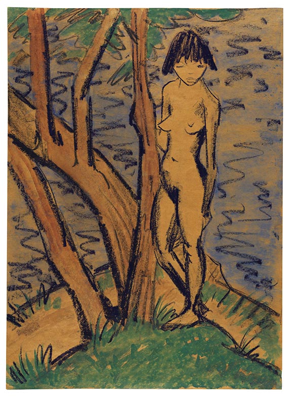 Otto Mueller - Stehendes Mädchen vor Bäumen