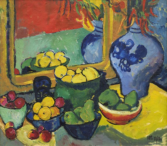 Hermann Max Pechstein - Weib mit Inder auf Teppich / Früchte (Rückseite) - Autre image