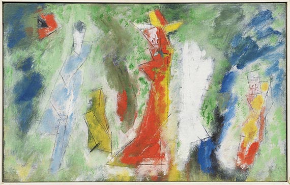 Lyonel Feininger - Figuren in Rot, Blau, Weiß und Gelb - Image du cadre