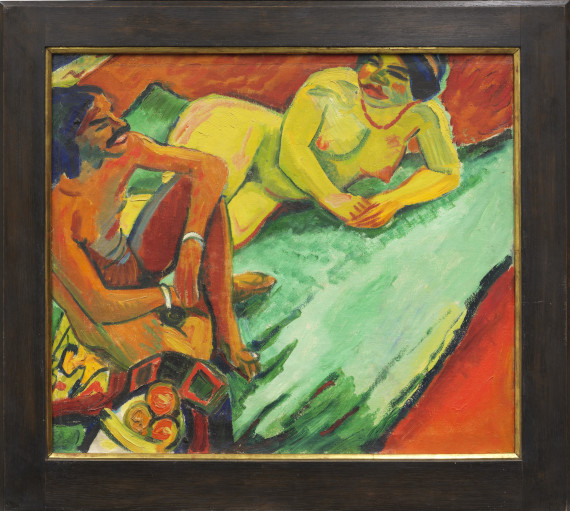 Hermann Max Pechstein - Weib mit Inder auf Teppich / Früchte (Rückseite) - Image du cadre