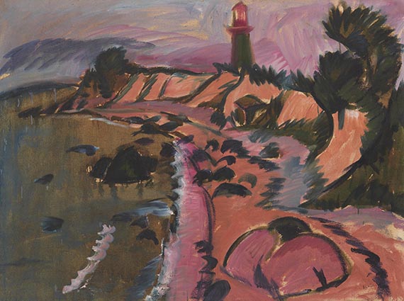 Illustration  for: Ernst Ludwig Kirchner, Fehmarnk&uuml;ste mit Leuchtturm, 1913, oil on canvas, private collection (formerly Hermann Gerlinger Collection, W&uuml;rzburg), sold at Ketterer Kunst, Munich, on December 9, 2022, for &euro; 1.225.000.
