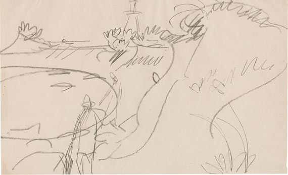 Illustration  for: Ernst Ludwig Kirchner, Fehmarnk&uuml;ste mit Leuchtturm, circa 1912, pencil on paper, Galerie Henze & Ketterer, Riehen / Basel.