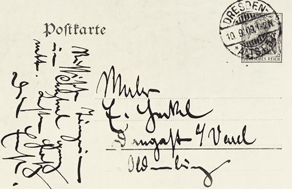 Illustration  for: Ernst Ludwig Kirchner, Russisches Tänzerpaar, 1909, ink and colored chalks, postcard to Erich Heckel 10.9.09, Altonaer Museum, Hamburg 