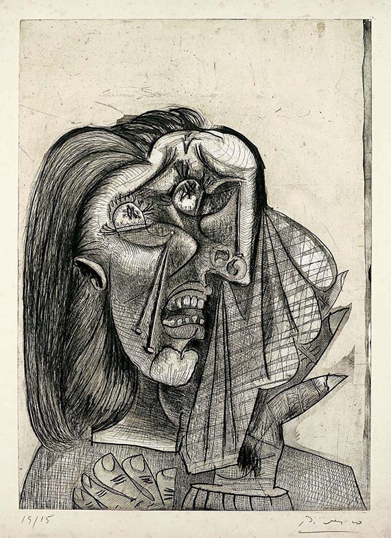 Illustration for: Pablo Picasso, La femme qui pleure (The weeping woman), 1937, etching, Fondation Beyeler, Riehen/Basel. <br />© Succession Picasso / VG Bild-Kunst, Bonn 2025