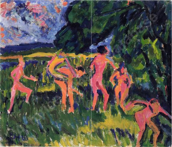 Badende am Waldteich...