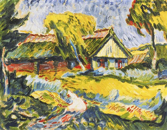 Illustration  for: Max Pechstein, Kurisches Haus, 1909, oil on canvas, Philadelphia Museum of Art. © Pechstein 2025 Hamburg / Berlin / VG Bild-Kunst, Bonn 2025