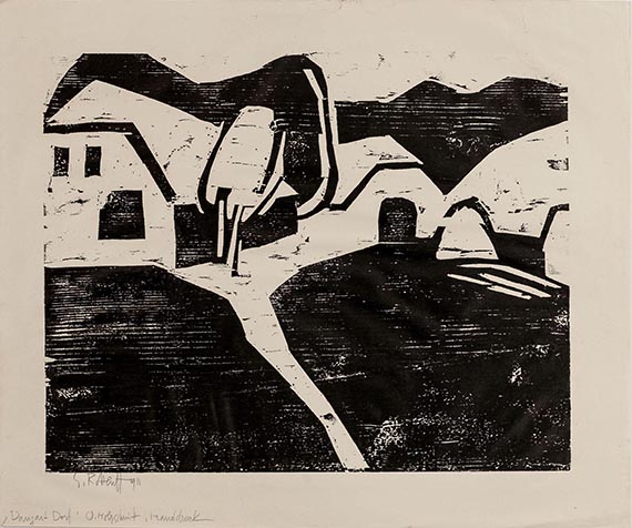 Illustration for: Karl Schmidt-Rottluff, Dangast Dorf, 1911, Woodcut, Chemnitz Art Collection. © VG Bild-Kunst, Bonn 2025