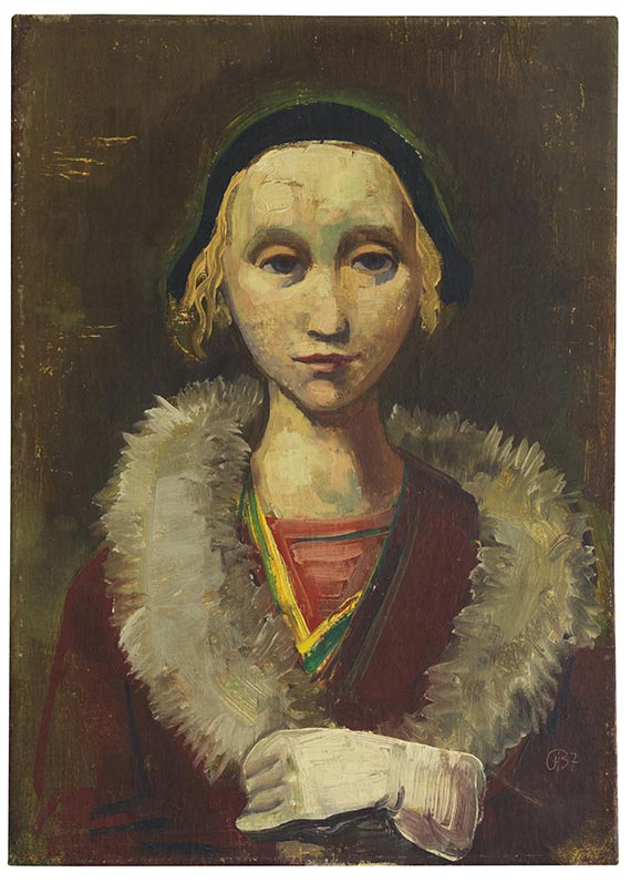 Karl Hofer - Brustbild eines Mädchens mit Pelzkragen und Hut