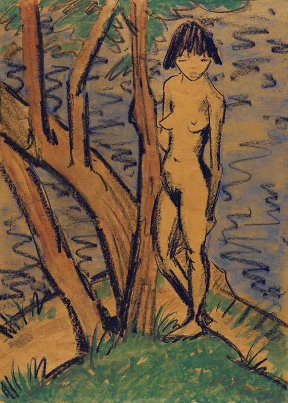 Otto Mueller - Stehendes Mädchen vor Bäumen