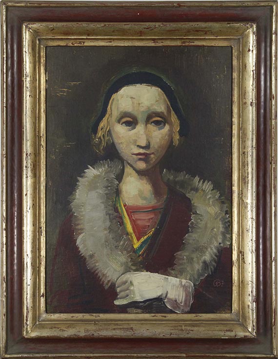 Karl Hofer - Brustbild eines Mädchens mit Pelzkragen und Hut - Image du cadre