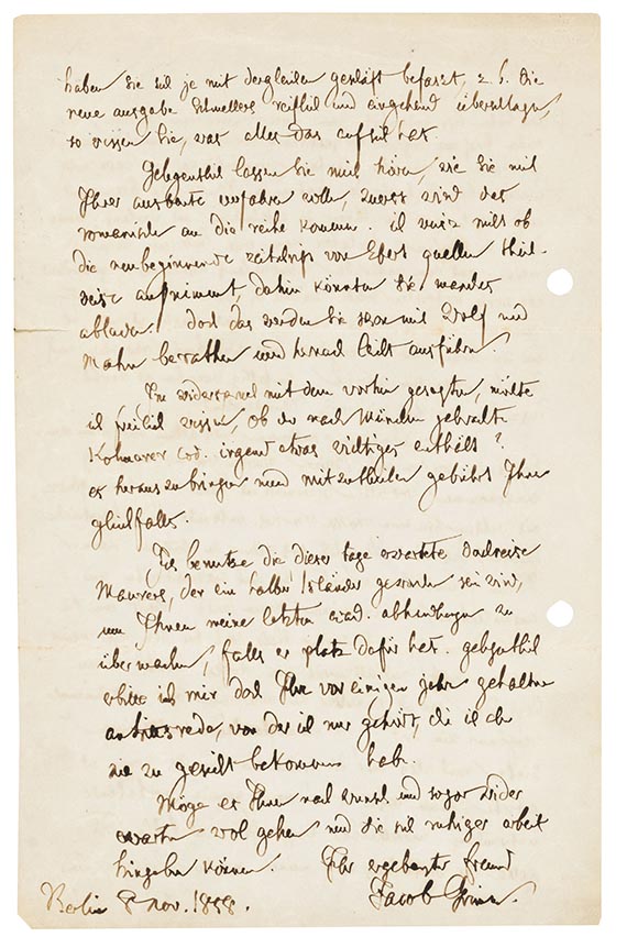 Jacob Grimm - Eigh. Brief an Konrad Hofmann