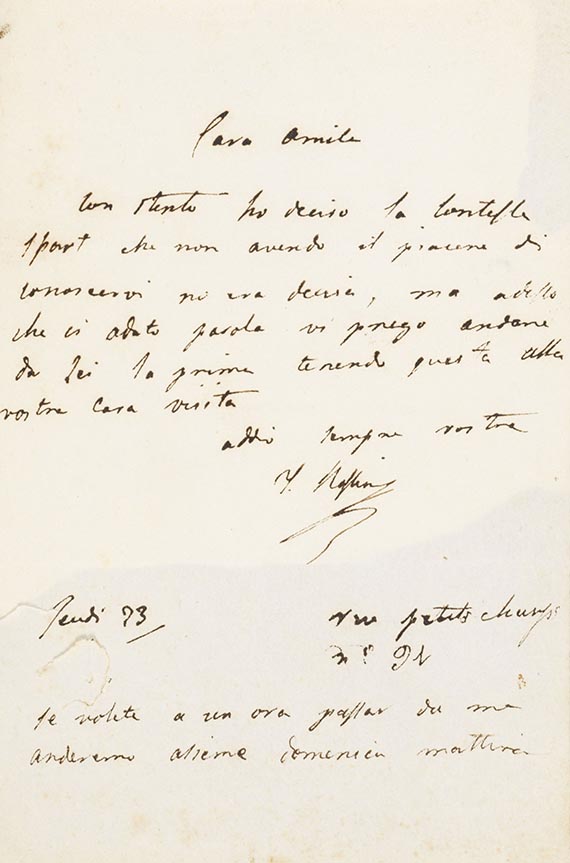 Gioachino Antonio Rossini - Eigh. Brief m. U. an Baronesse Gerard