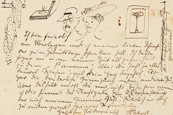 August Macke - Eigh. Postkarte mit kl. Zeichnungen