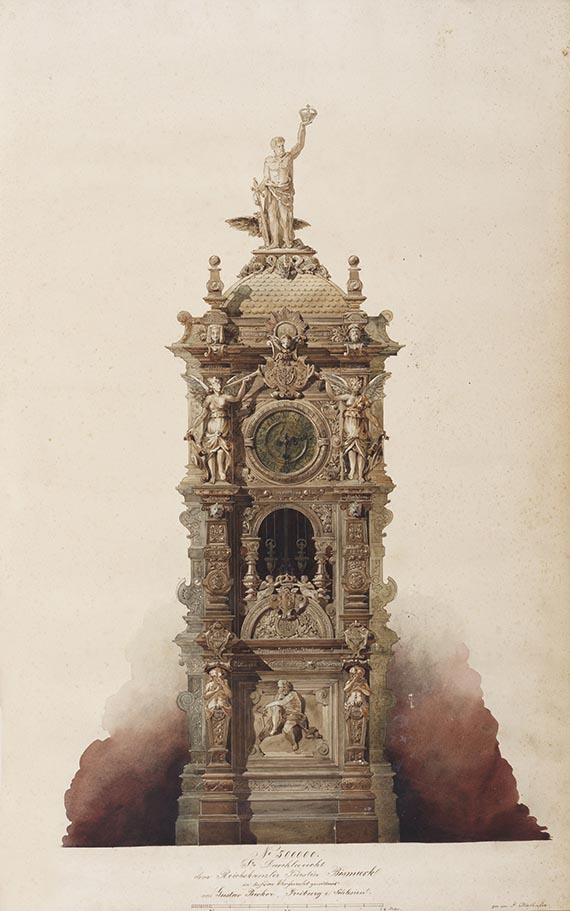 Gustav Becker - Glückwunschadresse mit Aquarell zu Bismarcks 70. Geburtstag