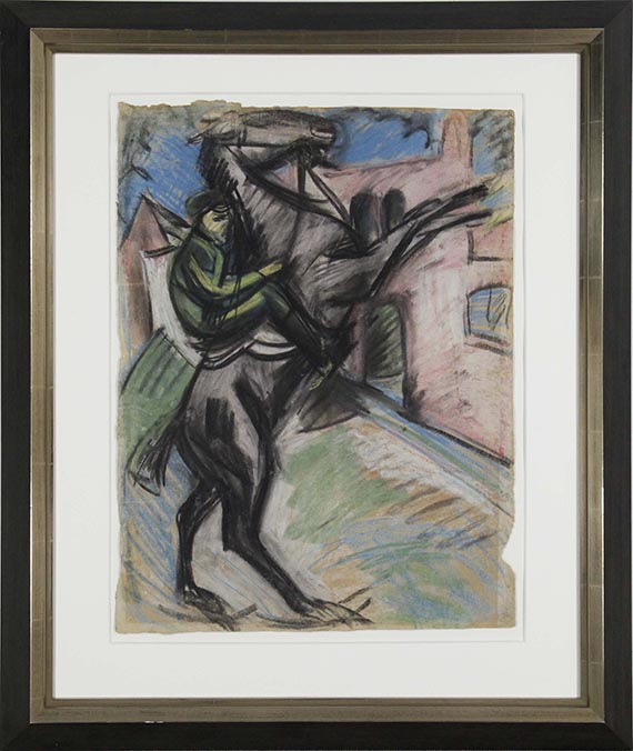 Ernst Ludwig Kirchner - Reiter auf scheuendem Pferd vor roten Häusern - Image du cadre