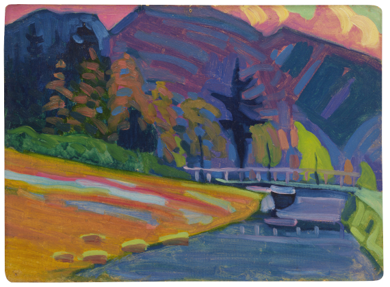 Illustration  for: Wassily Kandinsky, Bei Oberau (Near Oberau), 1908/09, &Ouml;l auf Malpappe (Oil on cardboard), siehe Los 44 (see lot 44.