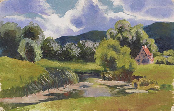 Illustration  for: Karl Schmidt-Rottluff, Haus am Plei&szlig;ebach in Rottluff (House by the river Plei&szlig;ebach in Rottluff), ca. 1902, oil on canvas, private collection, Germany. &copy; VG Bild-Kunst, Bonn 2026