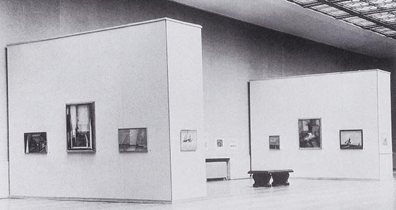 Illustration for: Exhibition view with the painting „Hulks“ at the Oakland Art Gallery, Mills College, 1936, photo: unknown. © VG Bild-Kunst, Bonn 2026