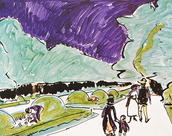 Illustration for: E. L. Kirchner, Im Großen Garten, Dresden (At the Great Garden of Dresden), ca. 1910, watercolor and india ink, Hamburger Kunsthalle.