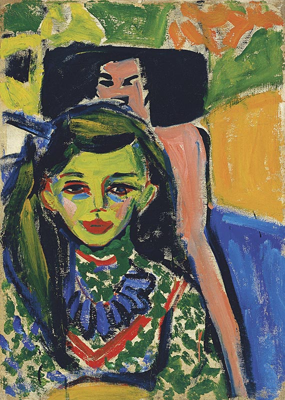 Illustration for: Ernst Ludwig Kirchner, Fränzi vor geschnitztem Stuhl (Fränzi infront of a chair), 1910, oil on canvas, Museo Nacional Thyssen-Bornemisza, Madrid.