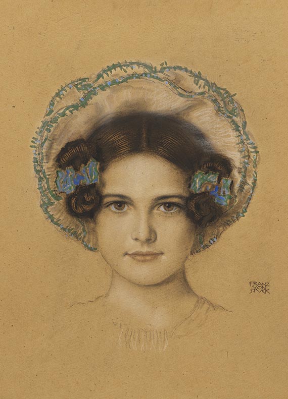 Franz von Stuck - Porträt der Tochter Mary mit blauen Schleifen im Haar