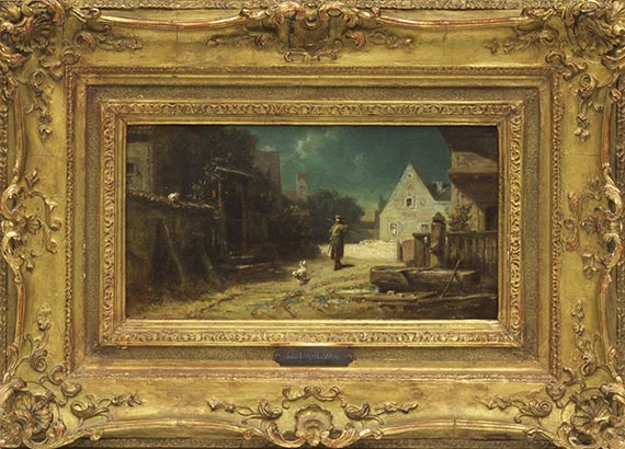 Carl Spitzweg - Nachtwächter bei Mondschein, Hund und Katze - Image du cadre